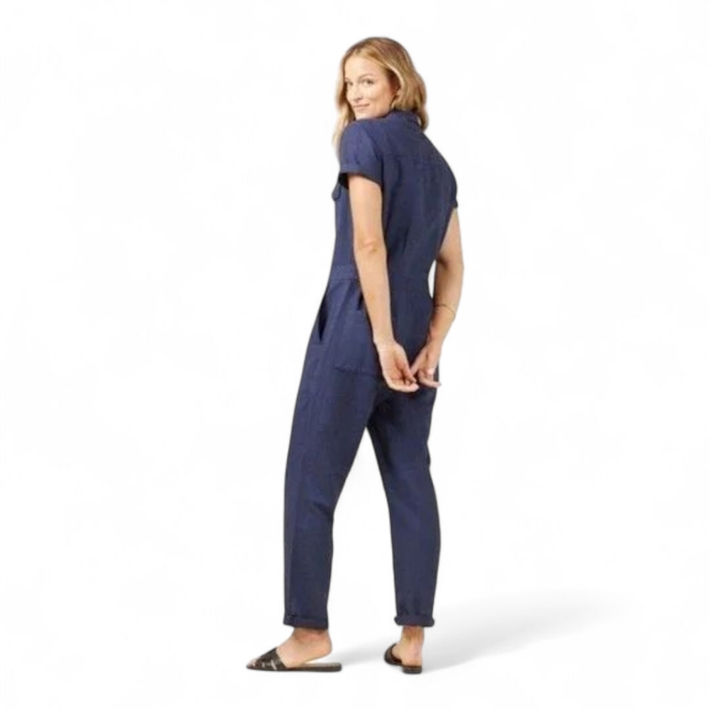 Outerknown Linen Blend SEA Suit Navy Organic Utility Boiler Jumpsuit Size M‎ - Picture 2 of 12